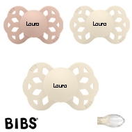 Bibs Infinity Schnuller mit Namen, Symmetrisch Silikon Gr. 1, 1 Blush, 2 Ivory, 3'er Pack